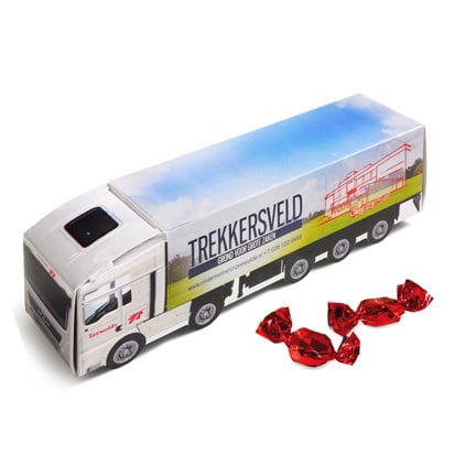 Gepersonaliseerde gevulde vrachtwagen als relatiegeschenk