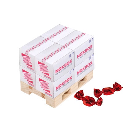 Bedrukte micro pallet met snoep als relatiegeschenkje