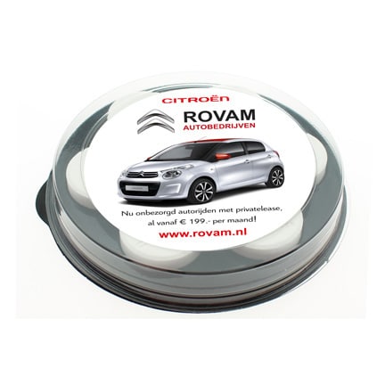 Bedrukt pepermuntschijfje voor Citroën garage Rovam