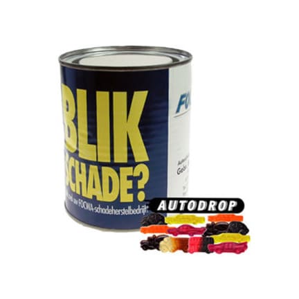Bedrukt verfblik met autodrop als relatiegeschenk 750cc