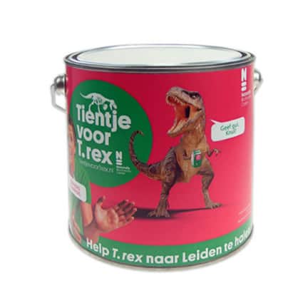 Reuze groot verfblik met bedrukte wikkel als give-away