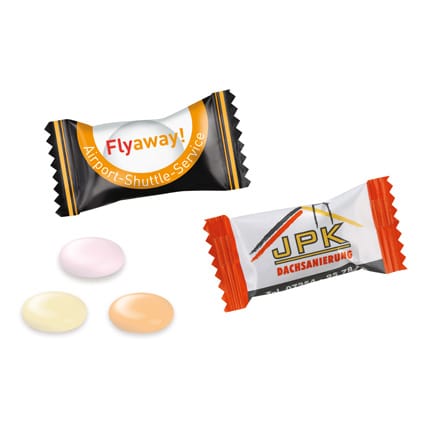 Bedrukte flowpack met Mentos als give-away tijdens een beurs
