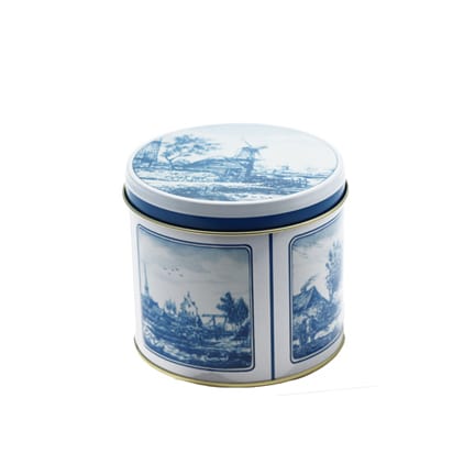 Stroopwafelblikje met Delfts blauw wikkel gevuld met verse stroopwafels als give-away