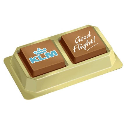 Logobonbons per 2 stuks verpakt, combinatie logo en tekst als give-away