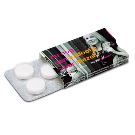 Bedrukte sleeve met compli'mints blister als give-away