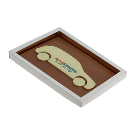 Chocoladetablet met auto bedrukt met uw bedrijfslogo als give-away