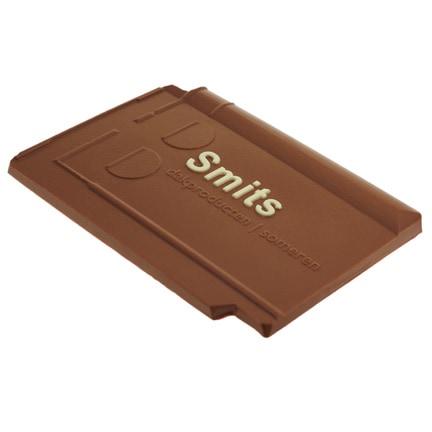 Chocolade dakpan met logo als relatiegeschenk