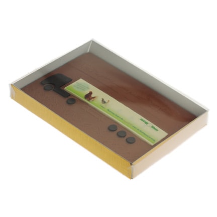 Chocoladetablet met bedrukte vrachtwagen als persoonlijk relatiegeschenk