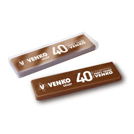 Bedrukte chocoladereep met bedrijfslogo als give-away