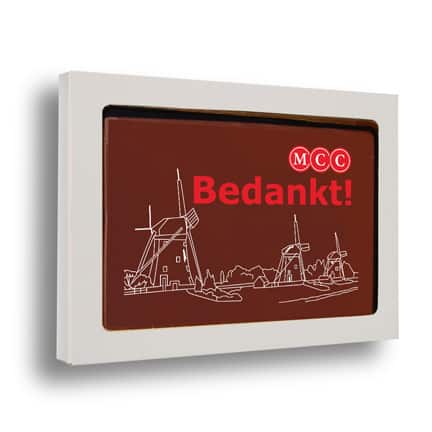 Bedrukte chocoladekaart met logo en ontwerp als relatiegeschenk