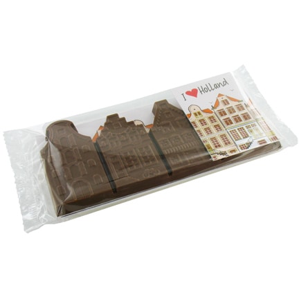 Chocolade gevelstraatje met gepersonaliseerd kaartjes als give-away aan uw klanten