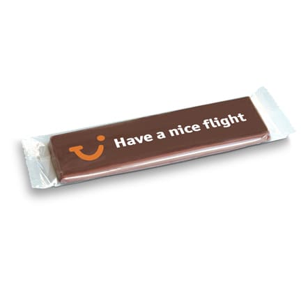 Chocoladereep gepersonaliseerd met bedrijfslogo als weggevertje