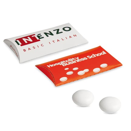 Bedrukt klikhulsje met 2 Mentos mints als give-away