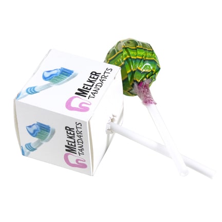 Chupa chups lolly in bedrukt doosje als give-away tijdens een evenement