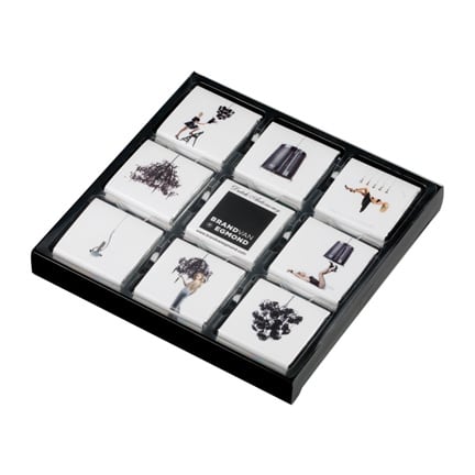 Bedrukte chocolaatjes in geschenkdoosje als relatiegeschenk