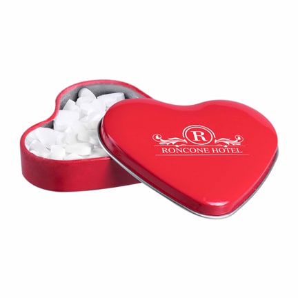 Pepermuntblikje hart met logo als weggevertje voor Valentijn
