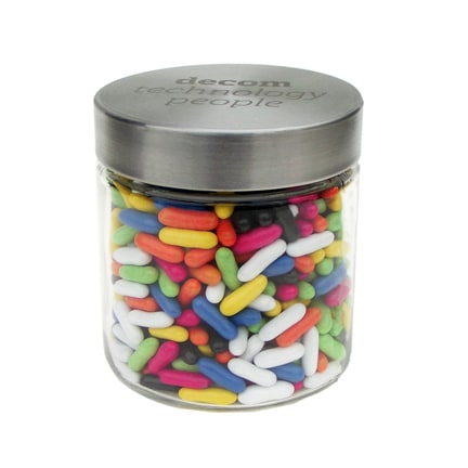 Gegraveerde snoeppot met logo als relatiegeschenk