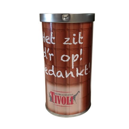 Snoepblik met eigen wikkel als relatiegeschenk