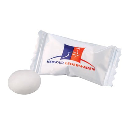 Frisse Mentos mint in een flowpack met bedrijfslogo als give-away