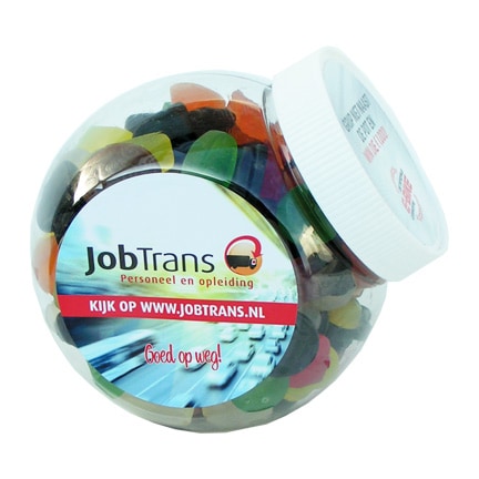 Glazen snoeppot met logo als promotiemiddel