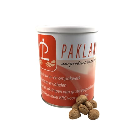 Promotieblik met pepernoten als relatiegeschenk met Sinterklaas