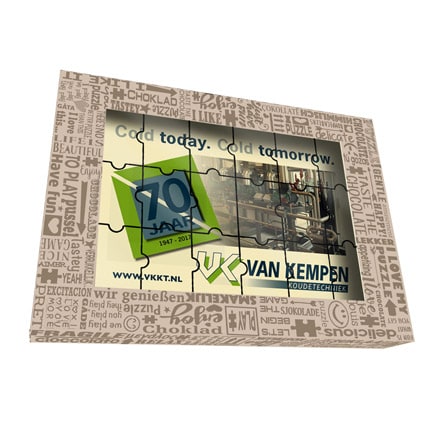 Chocoladepuzzel met logo als Eindejaarsgeschenk voor Kerst