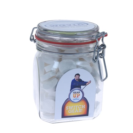 Gepersonaliseerde pepermuntpot met logo als fris relatiegeschenk