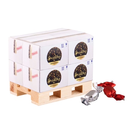 Bedrukte kleine pallet met snoep als weggevertje