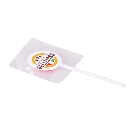 Lollie met logosticker als zoet weggevertje