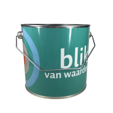 Groot Snoepblik met wikkel naar eigen ontwerp als relatiegeschenk