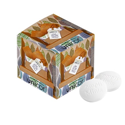 Pepermuntdoosje met logo als frisse give-away tijdens een beurs