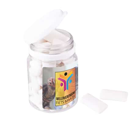 Kauwgom Snoeppotje met logo als fris bedankje voor klanten