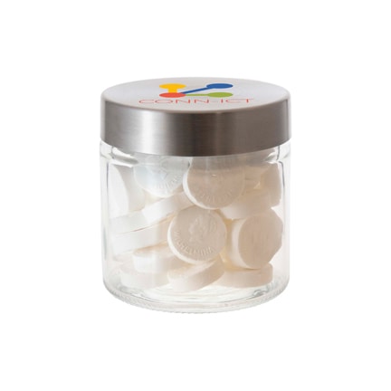 Snoeppot met logo in kleur op de deksel