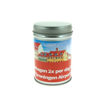 Snoepblikje met logo als smaakvol weggevertje
