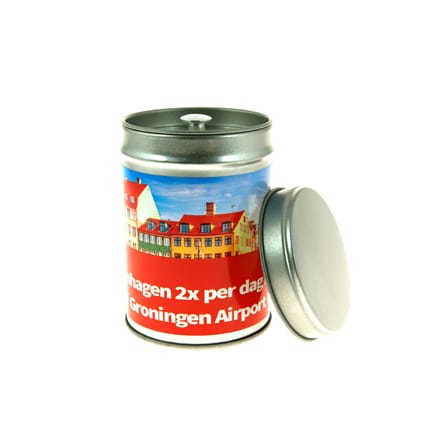 Snoepblikje met logo als zoet weggevertje
