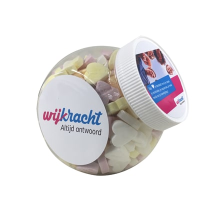 bedrukte snoeppot met logo als smaakvolle give-away