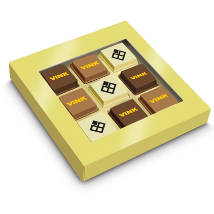 Pralines met logo als promotiemiddel