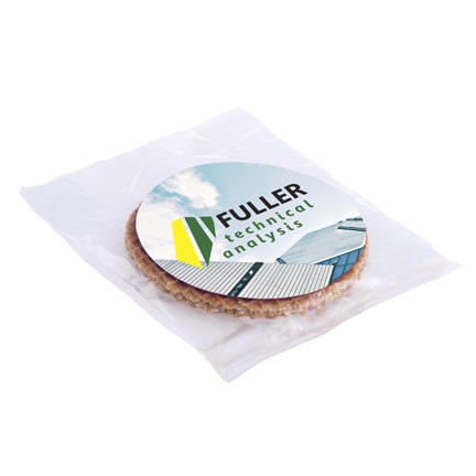 Stroopwafel in transparant zakje met full colour sticker naar eigen ontwerp