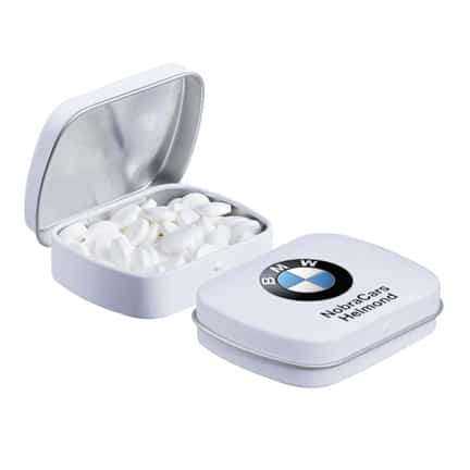 Pepermuntblikje met logo BMW als fris promotiemiddel