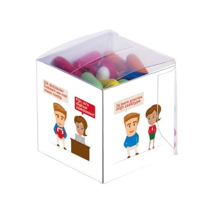 Transparant doosje drop met promotiewikkel