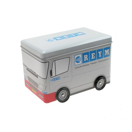 Logo autoblik gevuld met snoep als relatiegeschenk