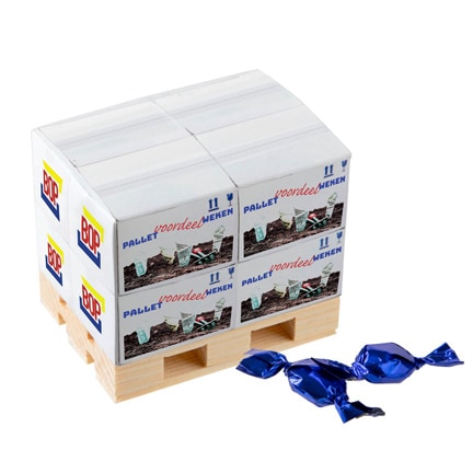 Snoepdoosje op pallet met logo