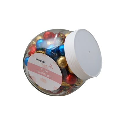 Logo snoeppot met chocolade Kerstvulling als Kerstgeschenk