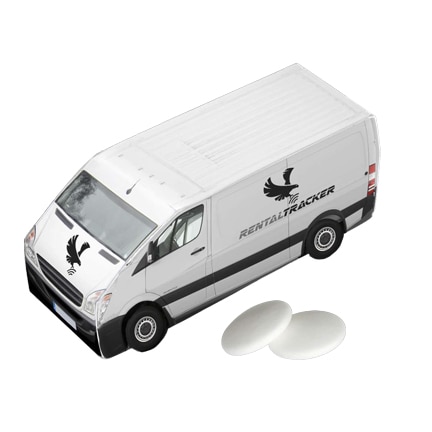 Bedrukte bestelauto met pepermunt als promotiegeschenk