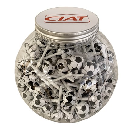 EK Voetbal Snoeppot met voetbal lolly's als relatiegeschenk