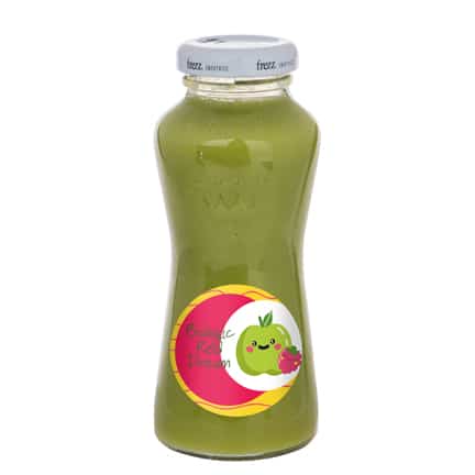 Glazen flesje groene smoothie met logo