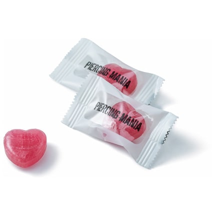 Flowpack framboos hartje met eigen logo