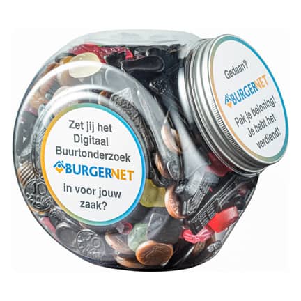 Kunststof snoeppot 2500ml met logo als relatiegeschenk