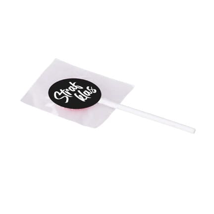 Lolly met logosticker als weggevertje
