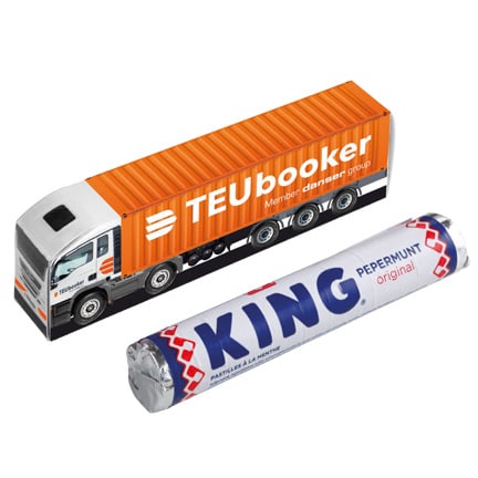 Gepersonaliseerd truck KING pepermunt als promotiemiddel